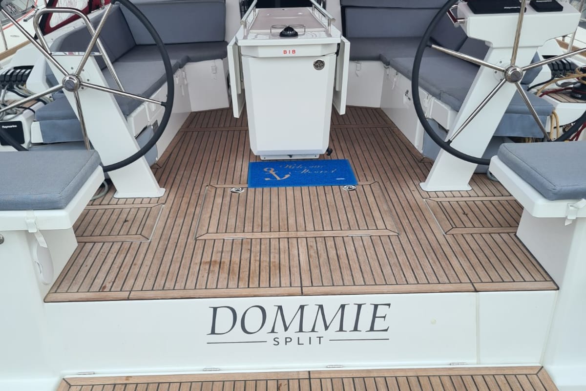 Exterior view of Dommie, a Beneteau Oceanis 46.1 sailboat at Split, Croatia