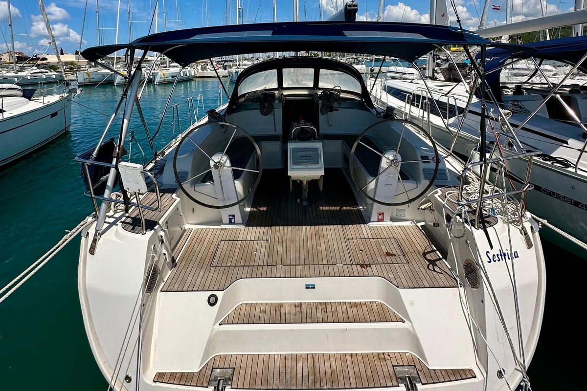 Cockpit of Sestrica, a Bavaria Cruiser 46 sailboat at Općina Sukošan, Croatia