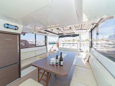 Salon of Duende, a Bali Catspace catamaran at Athens, Greece
