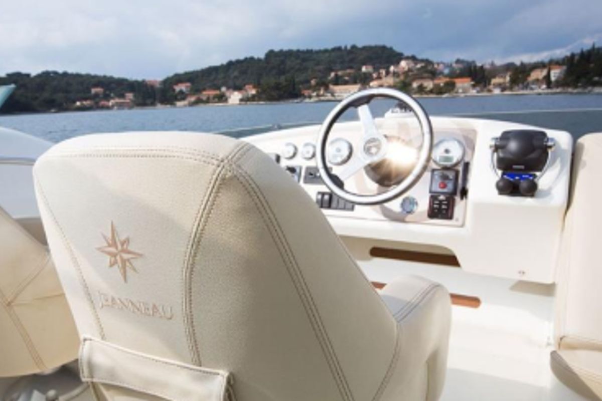Cockpit of Franchy, a Jeanneau Prestige 36 yacht at Split, Croatia