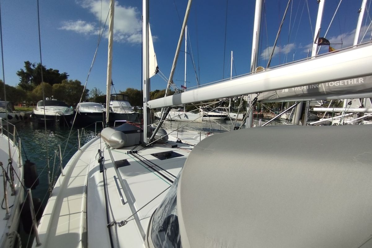 Deck of La Mer, a Beneteau Oceanis 40.1 sailboat at Athens, Greece