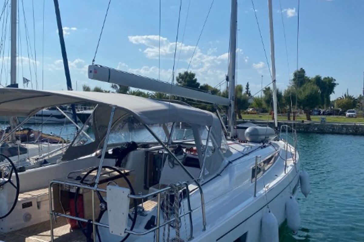 Exterior view of La Mer, a Beneteau Oceanis 40.1 sailboat at Athens, Greece