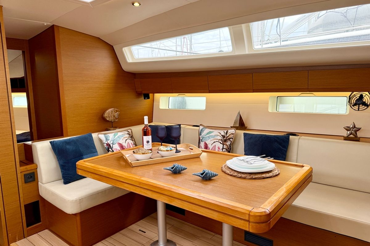 Salon of Our Lady, a Jeanneau 54 sailboat at Kos, Greece