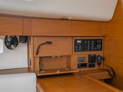 Cockpit of Our Lady, a Jeanneau 54 sailboat at Kos, Greece