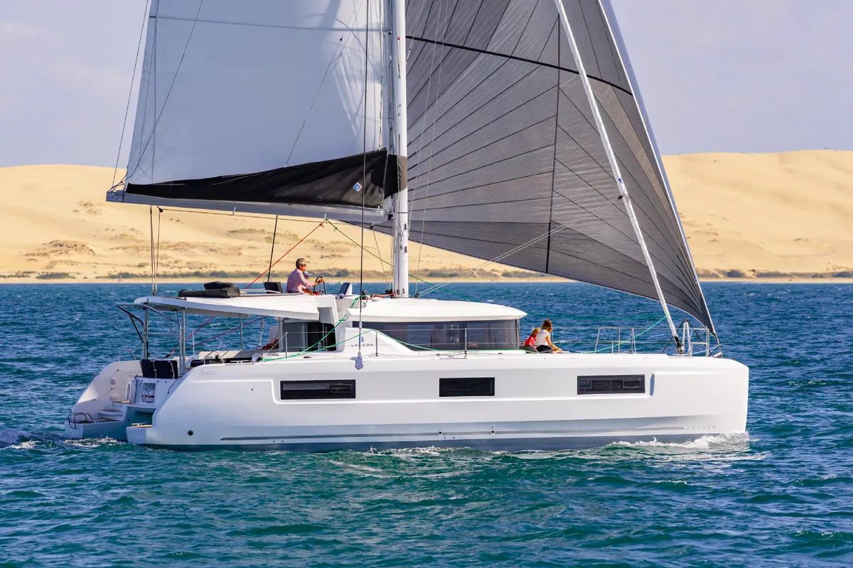 Exterior view of Casiopea, a Lagoon 46 catamaran at Općina Medulin, Croatia