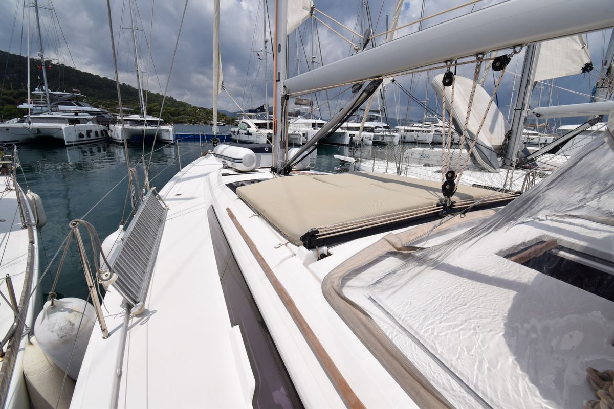 Deck of Ida 1, a Dufour 430 sailboat at Marmaris, Turkey