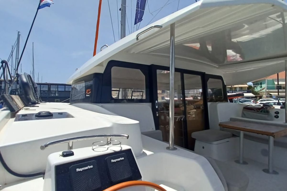 Deck of Axieros II, a Excess 11 catamaran at Municipal Unit of Lefkada, Greece