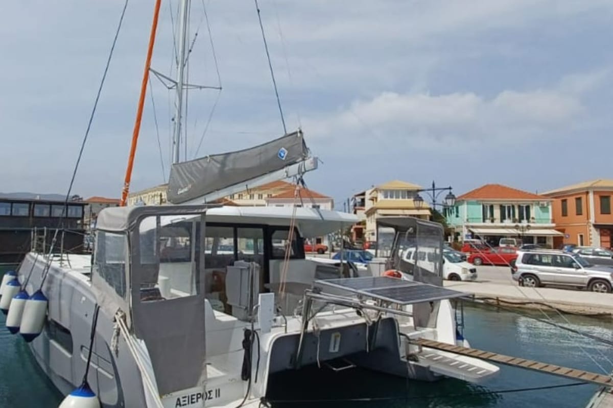 Exterior view of Axieros II, a Excess 11 catamaran at Municipal Unit of Lefkada, Greece