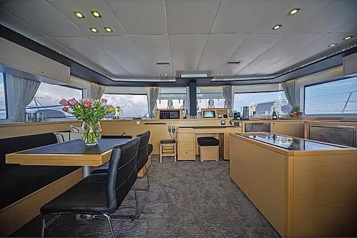 Salon of Avra II, a Lagoon 560 catamaran at Athens, Greece