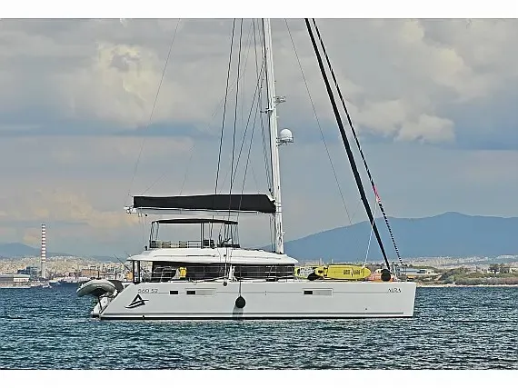 Exterior view of Avra II, a Lagoon 560 catamaran at Athens, Greece