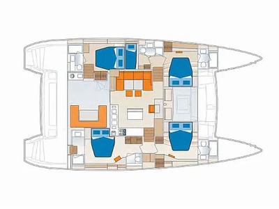 Floor plan of Avra II, a Lagoon 560 catamaran at Athens, Greece