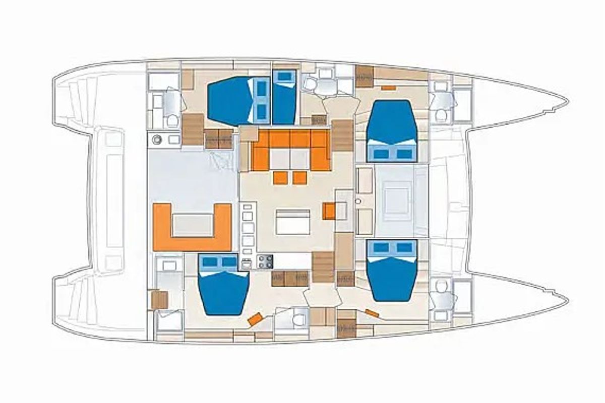 Floor plan of Avra II, a Lagoon 560 catamaran at Athens, Greece