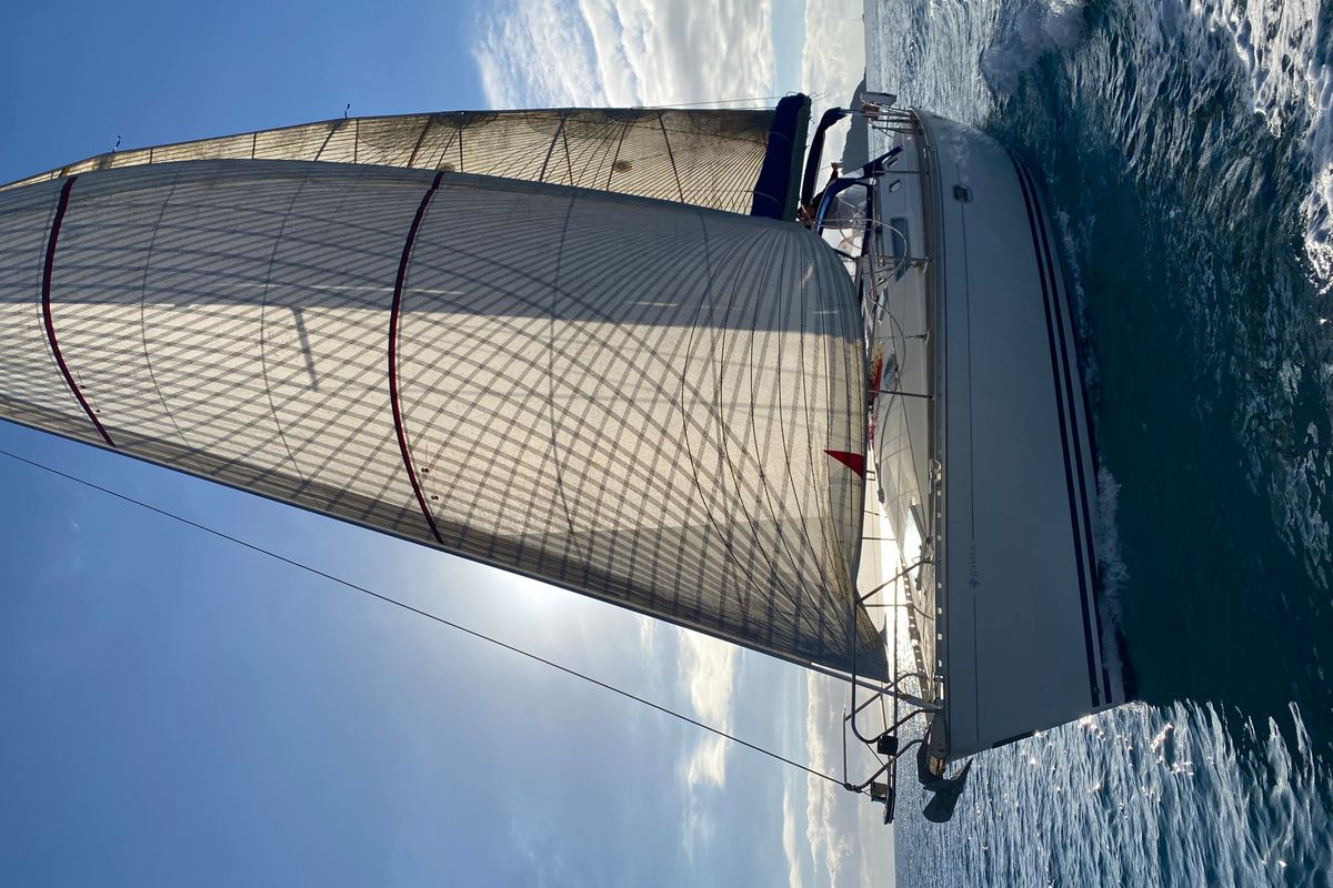 Exterior view of Jalù, a Jeanneau Sun Odyssey 42.2 sailboat at Punta Ala, Italy