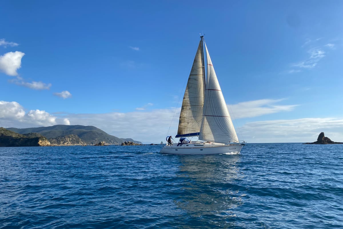 Exterior view of Jalù, a Jeanneau Sun Odyssey 42.2 sailboat at Punta Ala, Italy