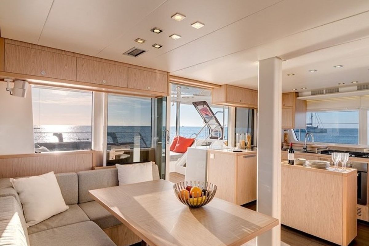 Salon of Saga, a Lagoon 52F catamaran at Municipal Unit of Lefkada, Greece