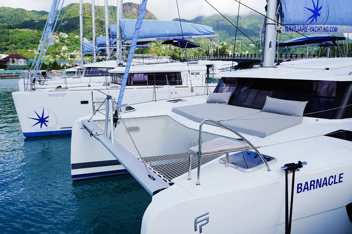 Barnacle, a Fountaine Pajot Isla 40 catamaran at Seychelles, Eden Island Marina, Seychelles
