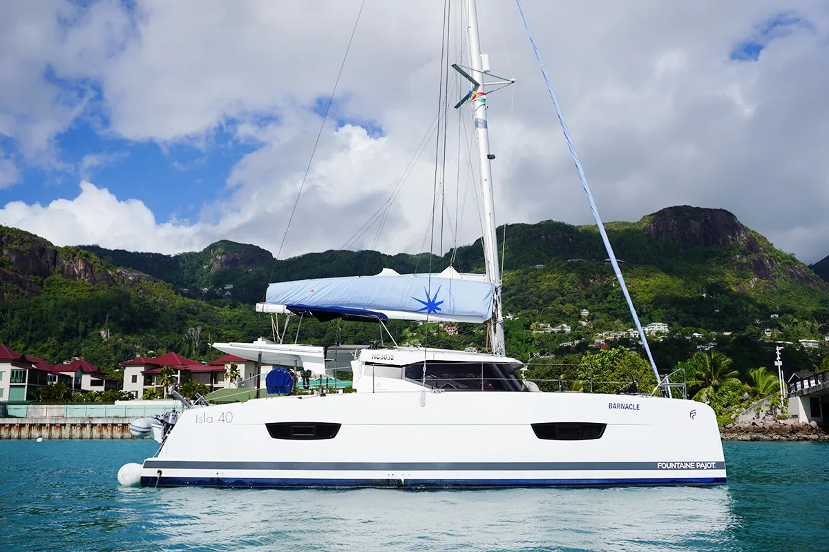 Barnacle, a Fountaine Pajot Isla 40 catamaran at Seychelles, Eden Island Marina, Seychelles
