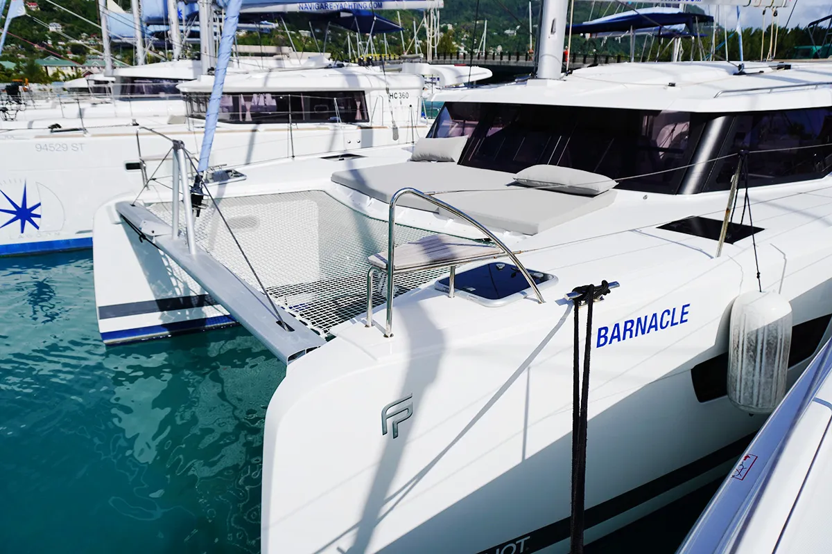 Barnacle, a Fountaine Pajot Isla 40 catamaran at Seychelles, Eden Island Marina, Seychelles