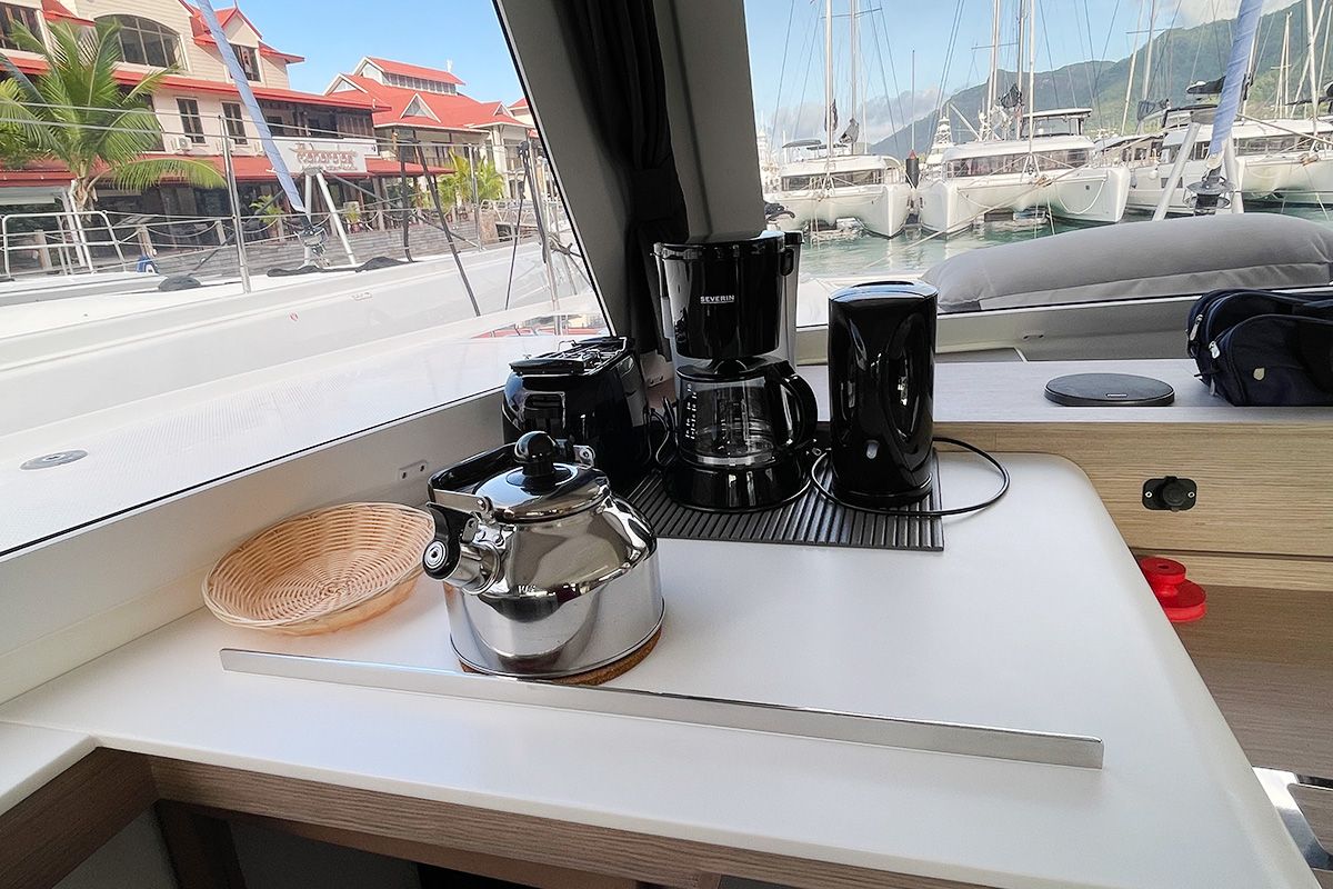 Barnacle, a Fountaine Pajot Isla 40 catamaran at Seychelles, Eden Island Marina, Seychelles