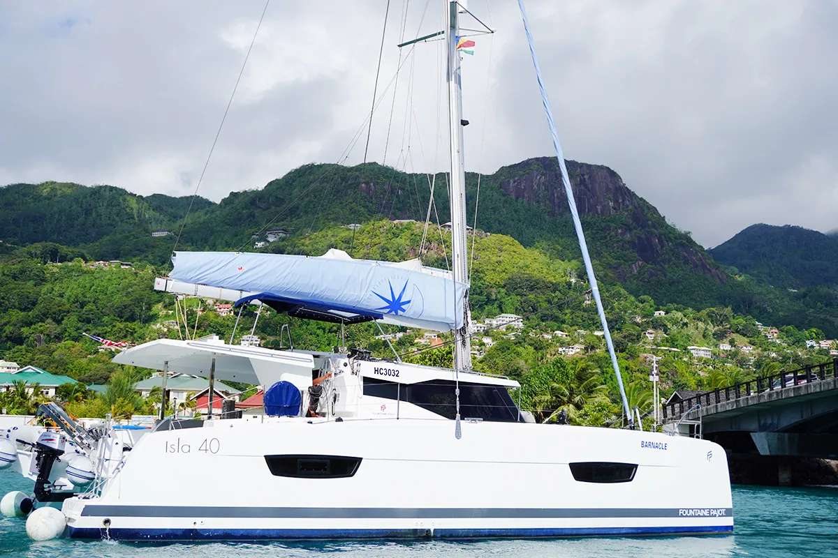 Barnacle, a Fountaine Pajot Isla 40 catamaran at Seychelles, Eden Island Marina, Seychelles