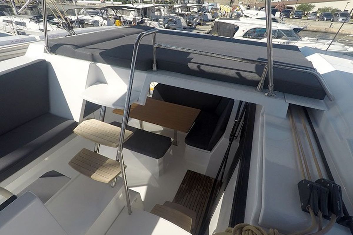 Cockpit of Imagine, a Fountaine Pajot Astrea 42 catamaran at Grad Šibenik, Croatia