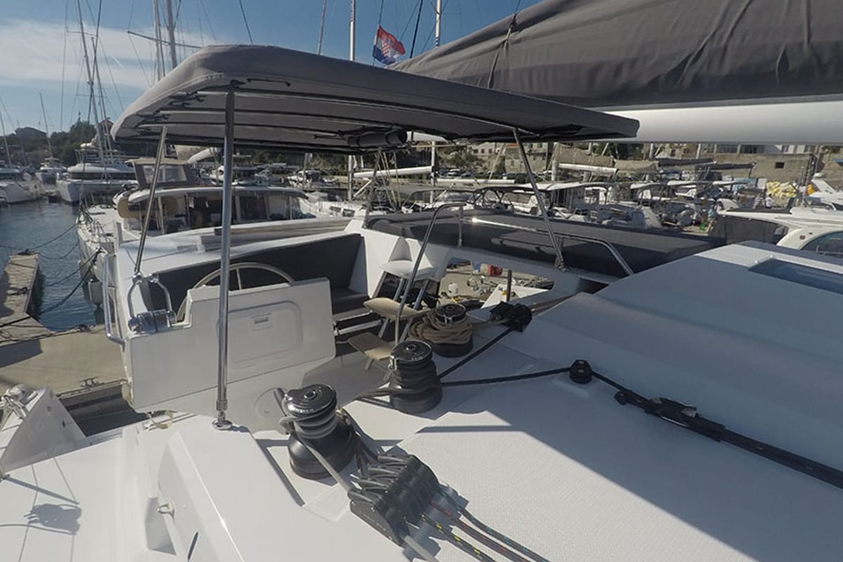 Cockpit of Imagine, a Fountaine Pajot Astrea 42 catamaran at Grad Šibenik, Croatia
