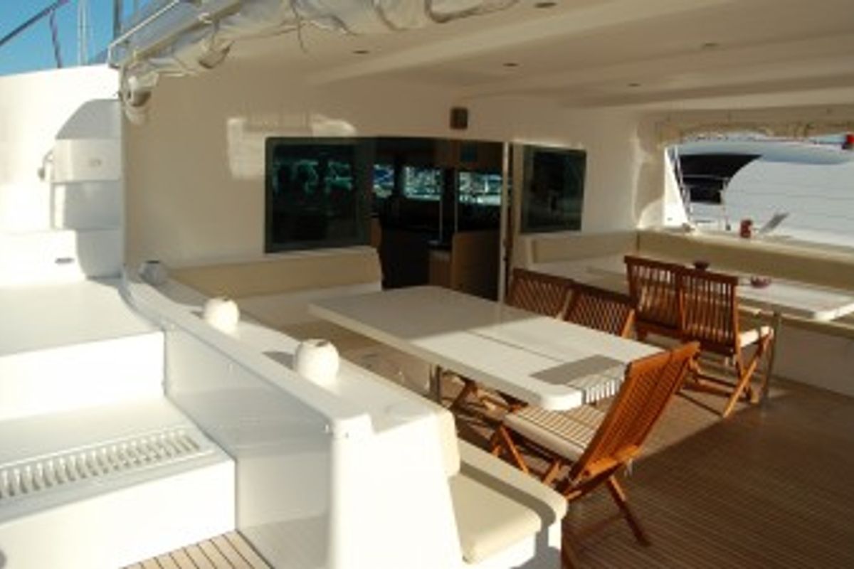 Deck of Iris, a Catlante catamarans Catlante 600 catamaran at Eden Island Marina, Seychelles