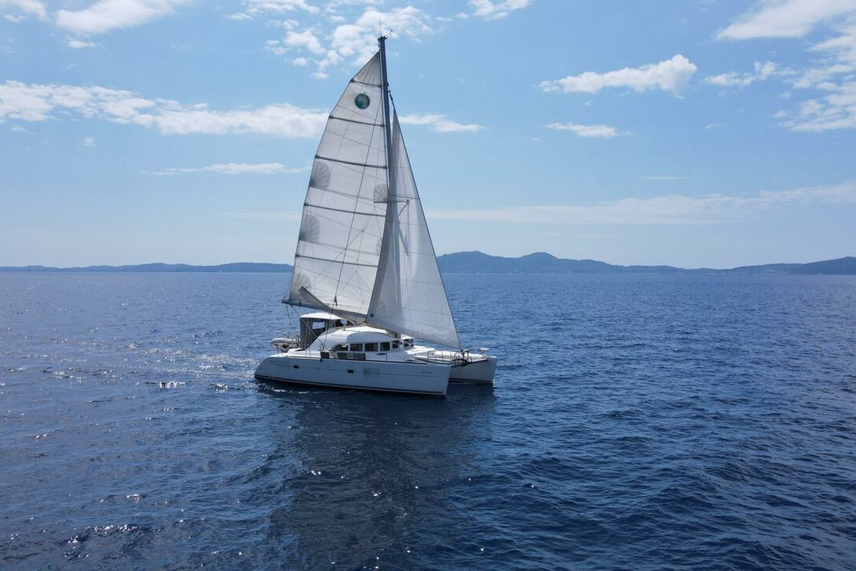 Exterior view of Atenea, a Lagoon 380 S2 catamaran at Punat, Croatia