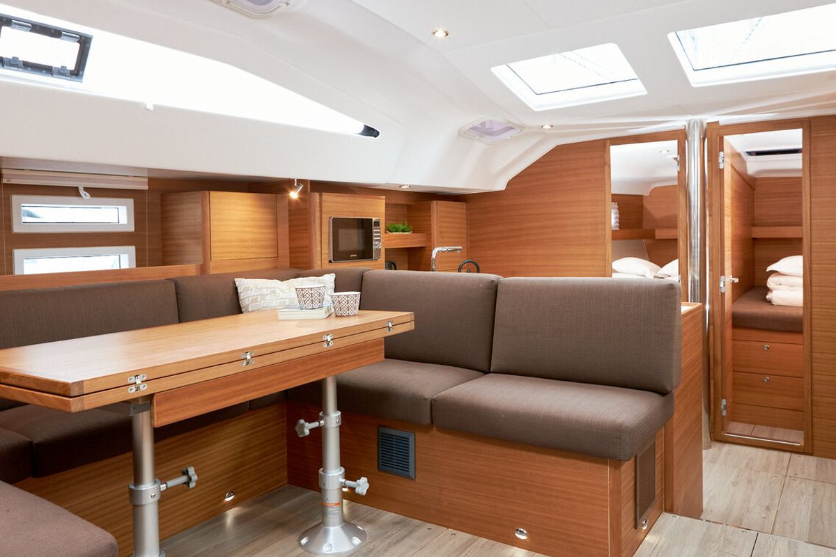 Salon of Lija, a Elan Impression 50.1 sailboat at Grad Kaštela, Croatia