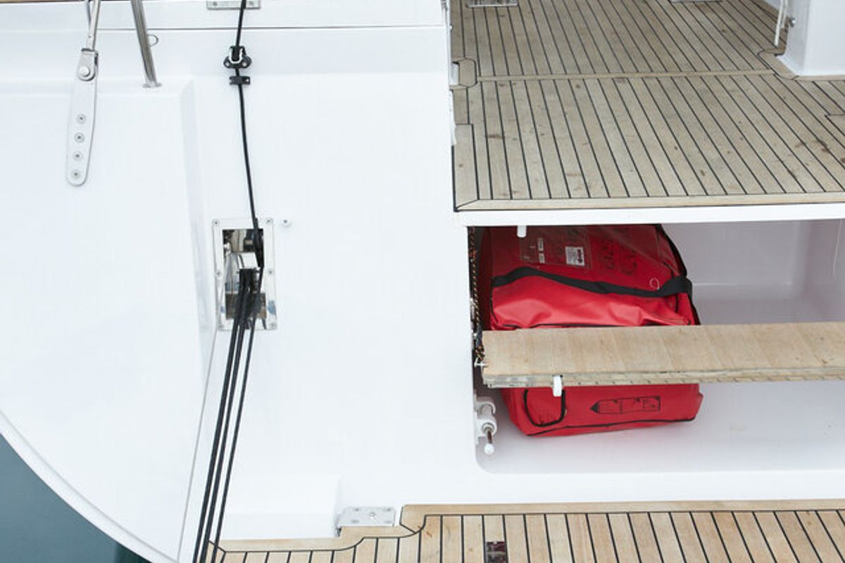 Deck of Lija, a Elan Impression 50.1 sailboat at Grad Kaštela, Croatia