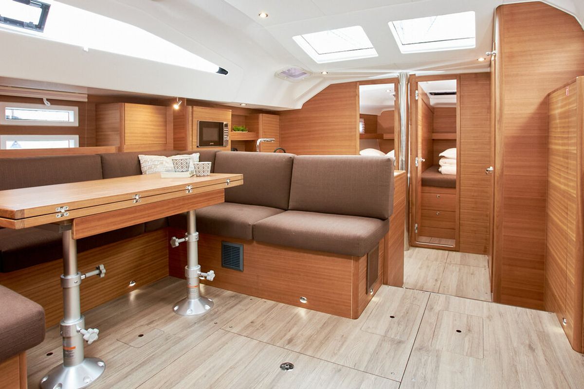 Salon of Lija, a Elan Impression 50.1 sailboat at Grad Kaštela, Croatia