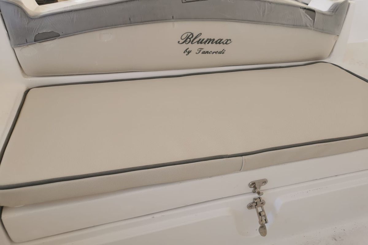 Deck of Beaje, a Gulet Blumax 19 Pro motorboat at Livorno, Italy