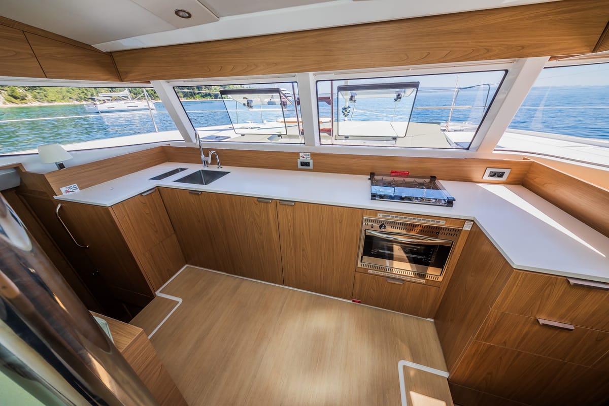 Galley of Enfant Terrible, a Bali Catsmart catamaran at Dubrovnik, Croatia