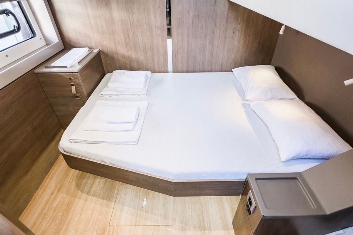 Cabin on Pagora, a Bali 4.8 catamaran at Fethiye, Turkey