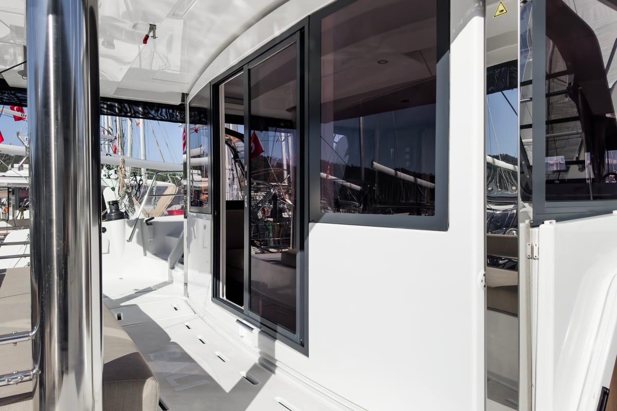 Deck of Pagora, a Bali 4.8 catamaran at Fethiye, Turkey