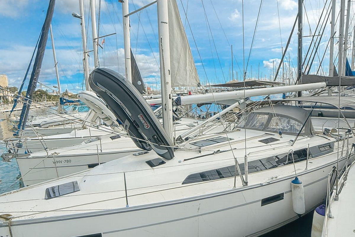 Exterior view of Bintan, a Bavaria Cruiser 41 sailboat at Palma de Mallorca, Spain