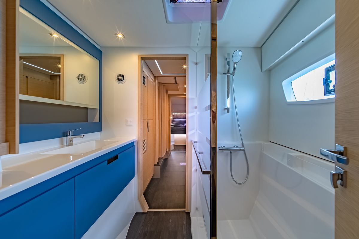 Head on Chammak Challo, a Fountaine Pajot Elba 45 catamaran at Yacht Haven Marina, Thailand