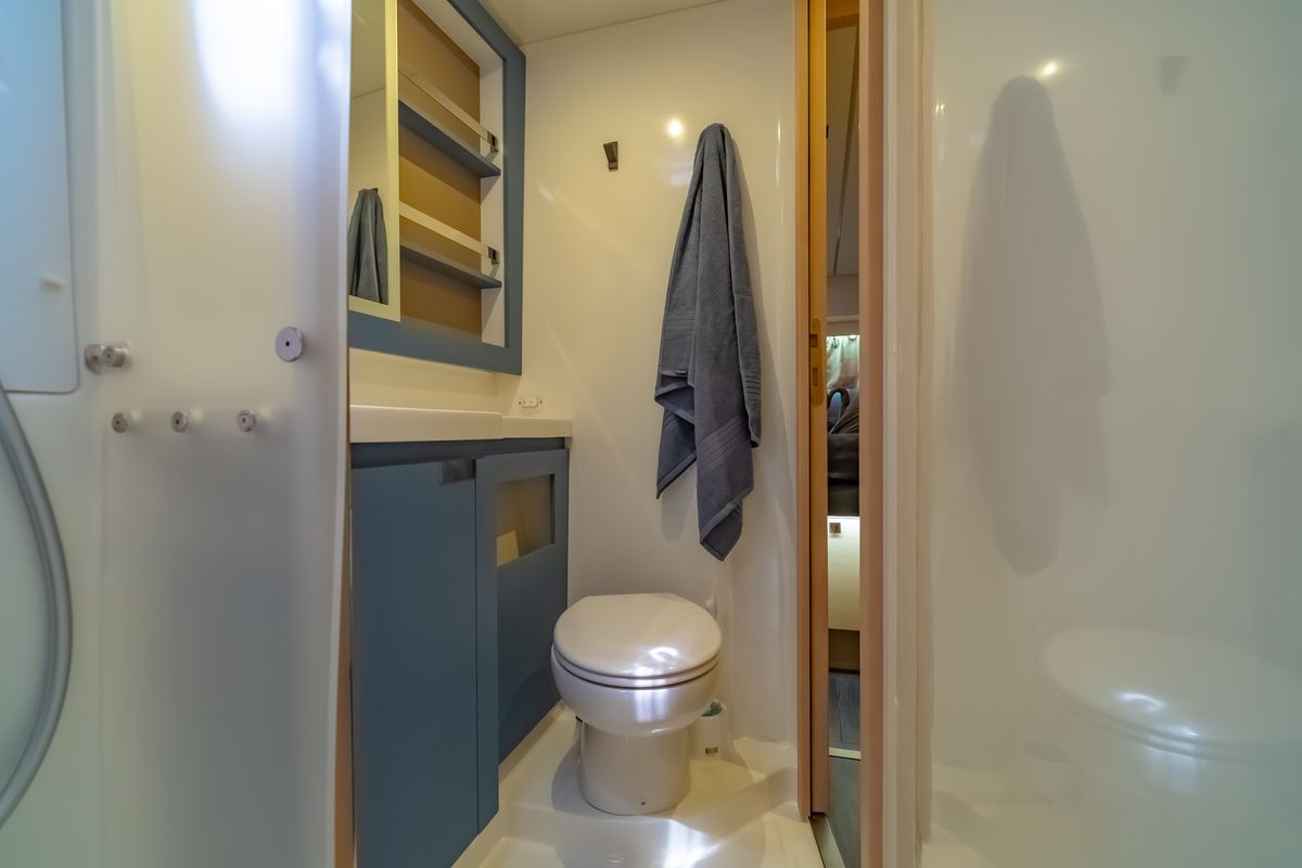 Head on Chammak Challo, a Fountaine Pajot Elba 45 catamaran at Yacht Haven Marina, Thailand