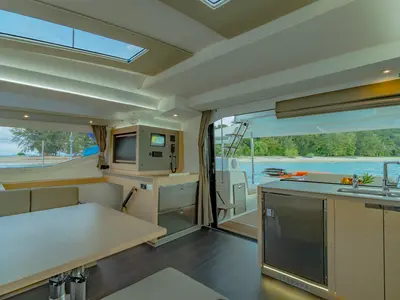 Galley of Chammak Challo, a Fountaine Pajot Elba 45 catamaran at Yacht Haven Marina, Thailand
