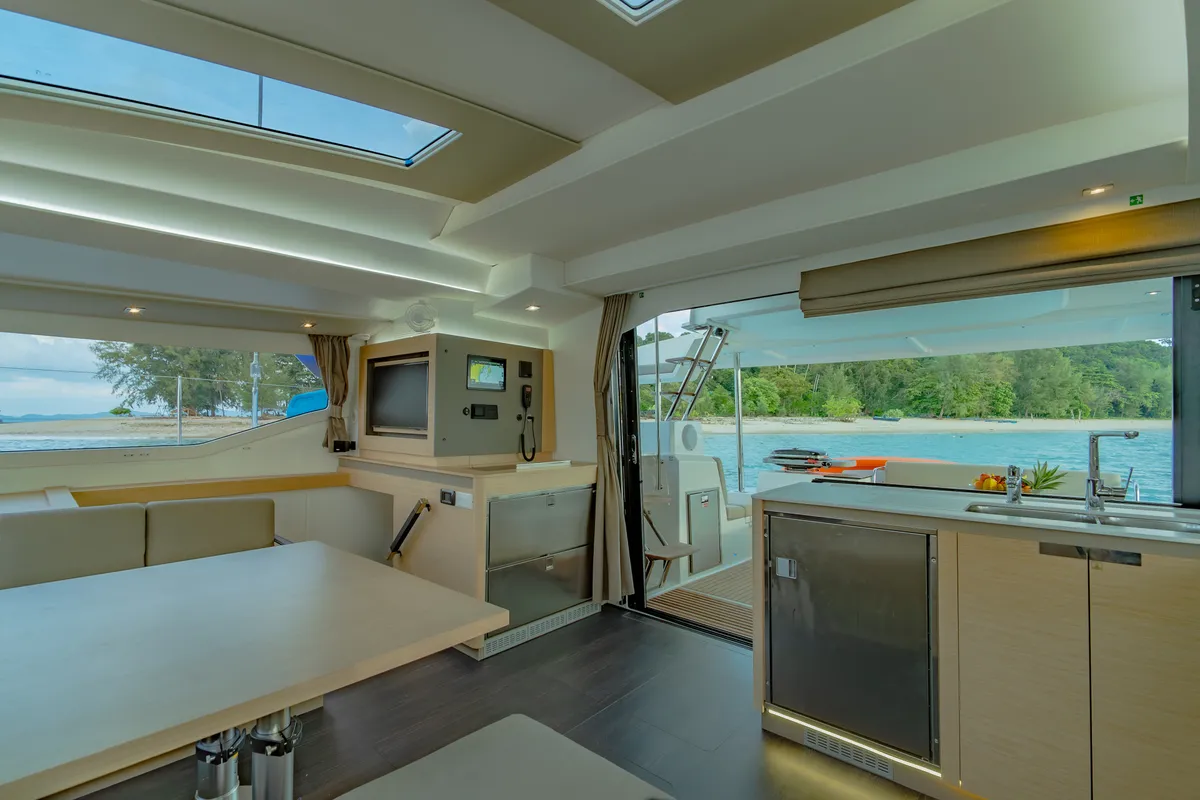 Galley of Chammak Challo, a Fountaine Pajot Elba 45 catamaran at Yacht Haven Marina, Thailand