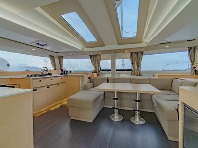 Salon of Chammak Challo, a Fountaine Pajot Elba 45 catamaran at Yacht Haven Marina, Thailand