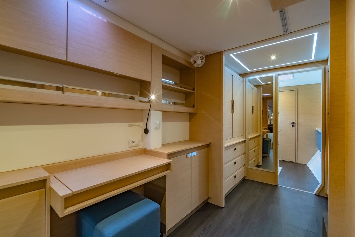 Cabin on Chammak Challo, a Fountaine Pajot Elba 45 catamaran at Yacht Haven Marina, Thailand
