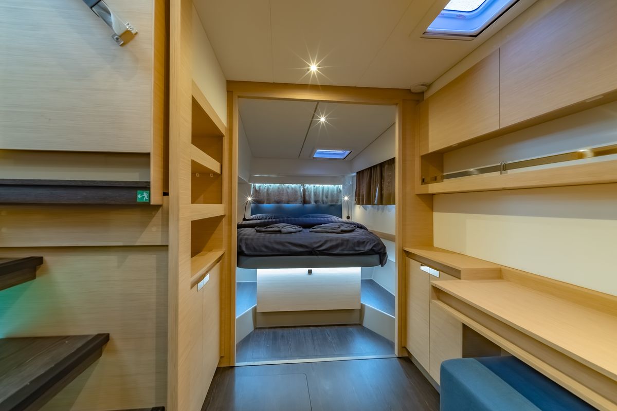 Cabin on Chammak Challo, a Fountaine Pajot Elba 45 catamaran at Yacht Haven Marina, Thailand