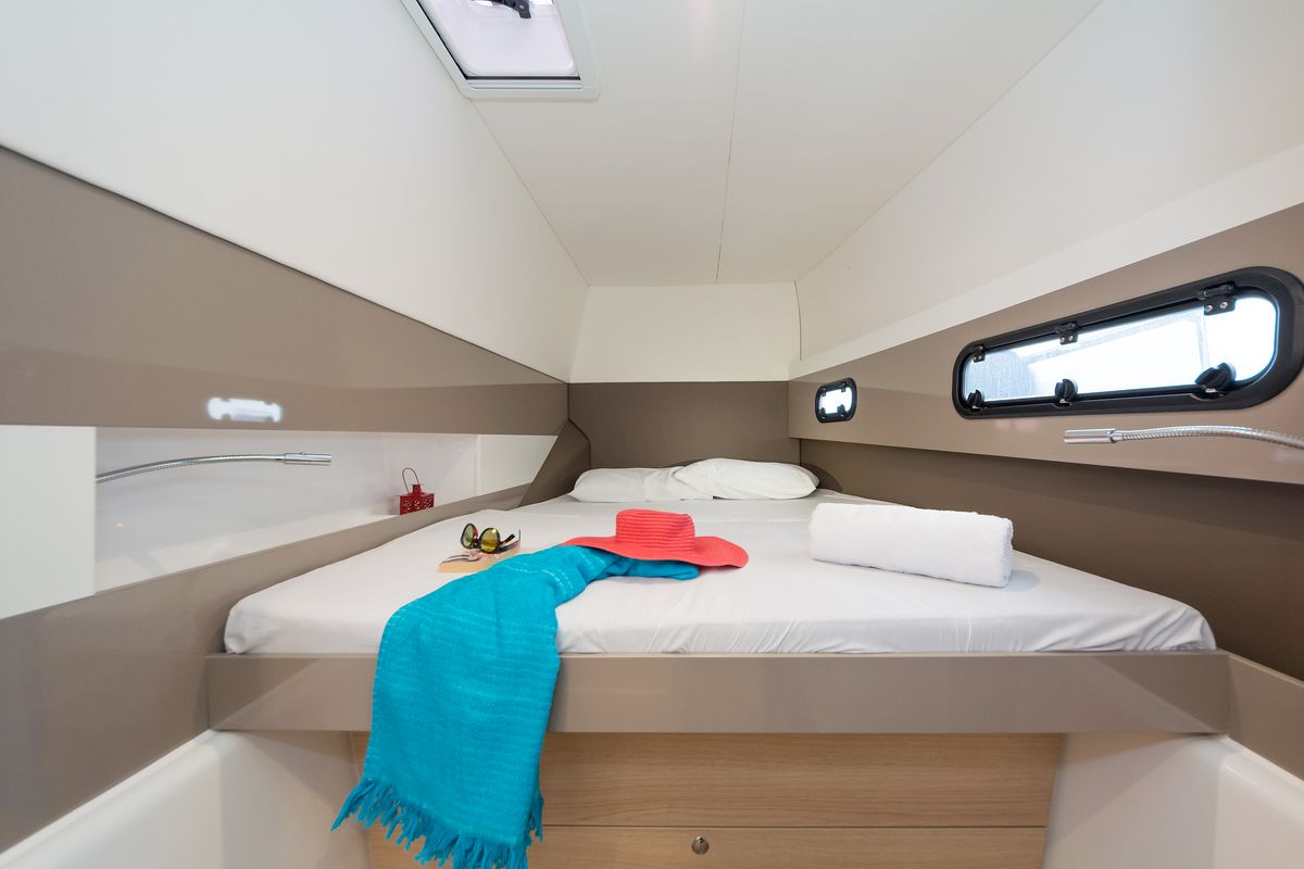 Cabin on E.S., a Bali 4.1 catamaran at Municipal Unit of Lefkada, Greece