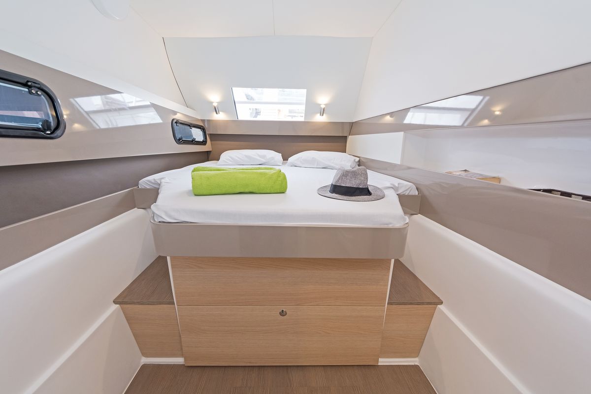 Cabin on E.S., a Bali 4.1 catamaran at Municipal Unit of Lefkada, Greece