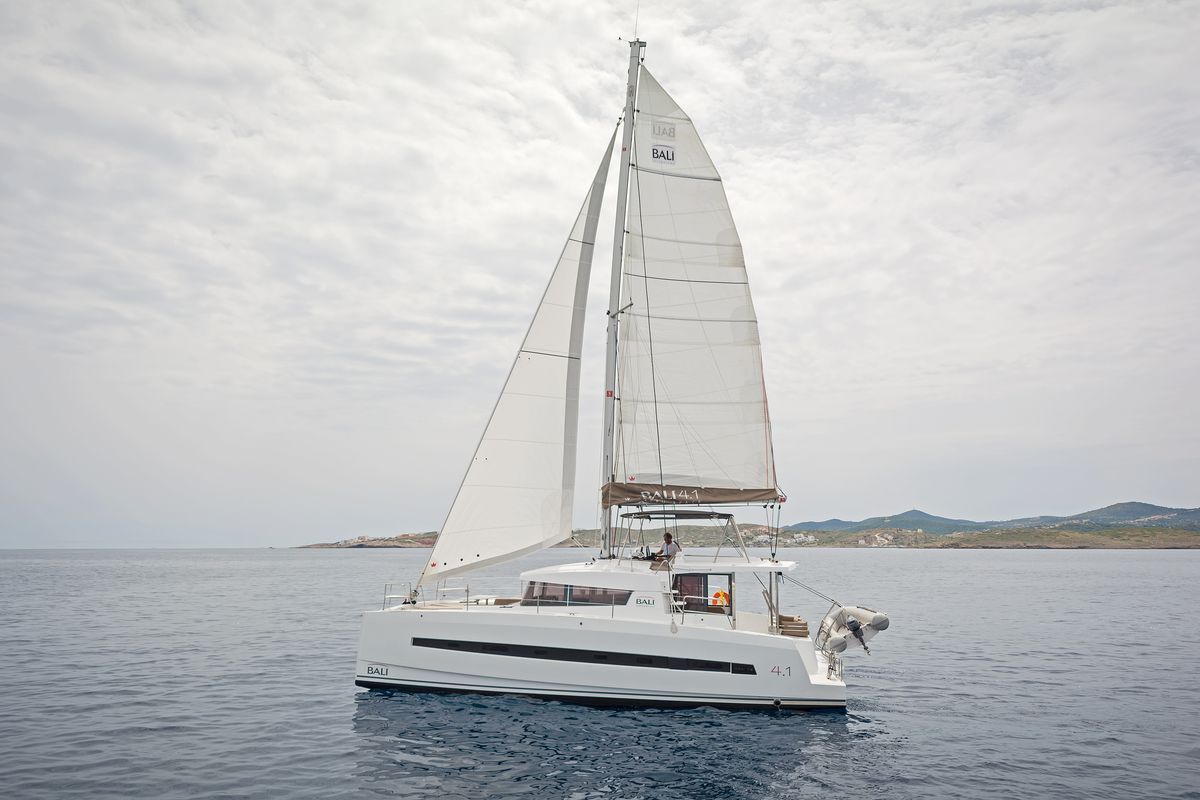Exterior view of E.S., a Bali 4.1 catamaran at Municipal Unit of Lefkada, Greece