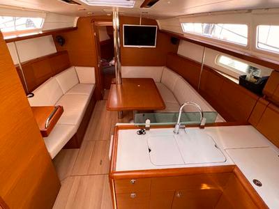 Salon of Moelli, a Jeanneau Sun Odyssey 389 sailboat at Felanitx, Spain