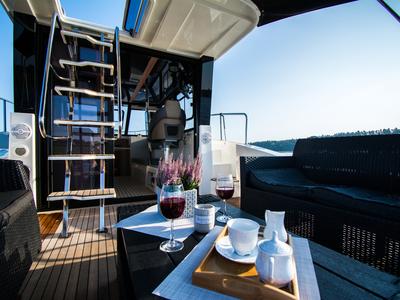 Deck of Futura 40 Grand Horizon #2, a Cobra Yachts Futura 40 Grand Horizon motorboat at Wilkasy, Poland