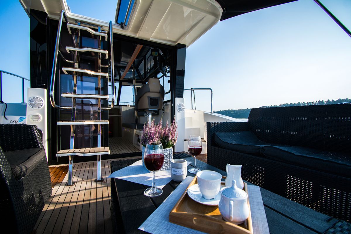 Deck of Futura 40 Grand Horizon #2, a Cobra Yachts Futura 40 Grand Horizon motorboat at Wilkasy, Poland