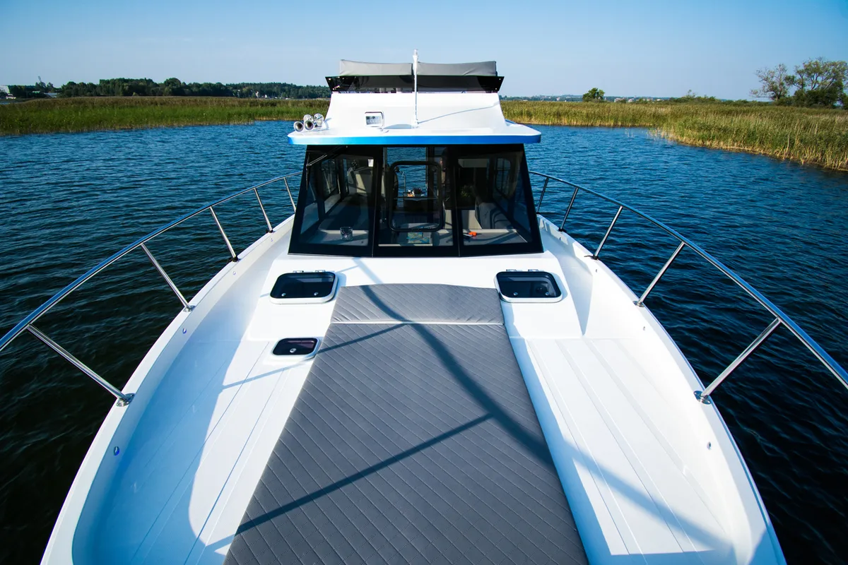 Deck of Futura 40 Grand Horizon #2, a Cobra Yachts Futura 40 Grand Horizon motorboat at Wilkasy, Poland